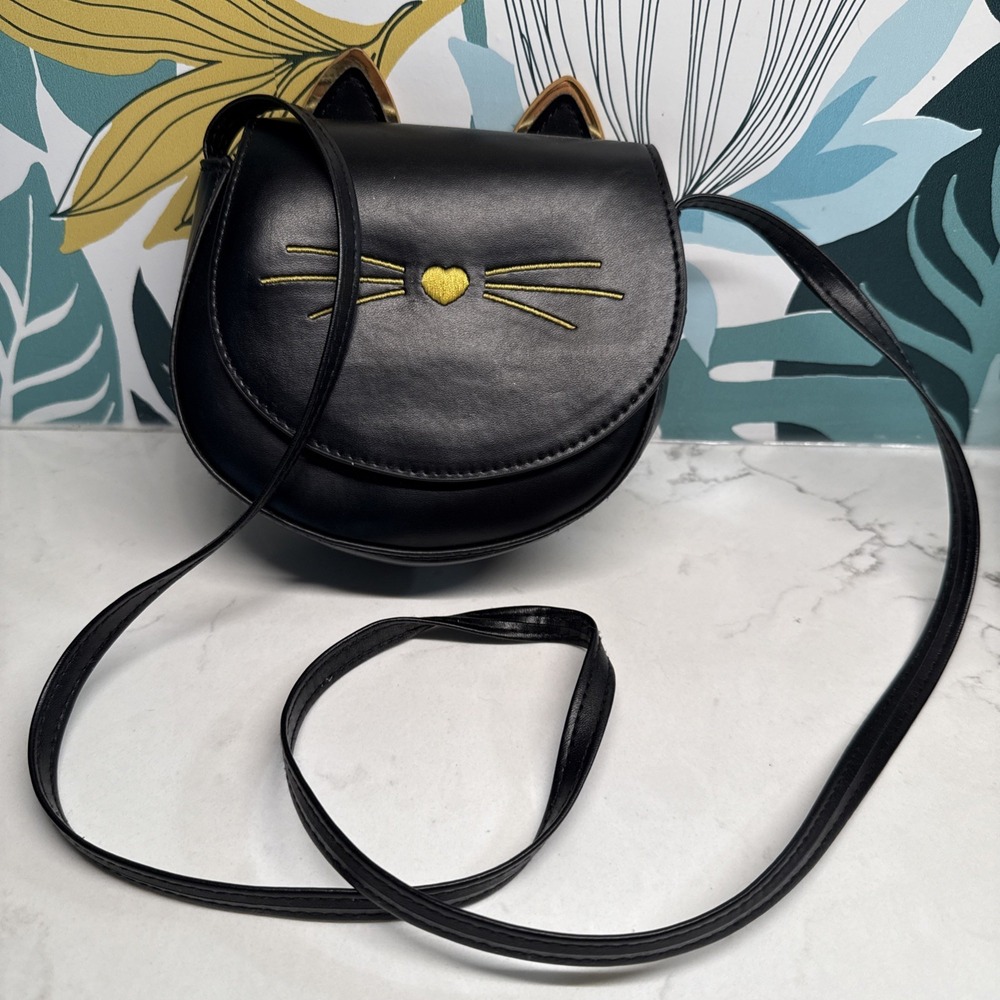 black kitty shaped crossbody purse‎ 6x5